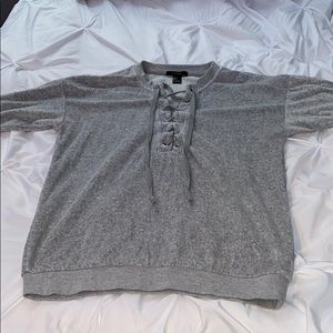 grey cozy tie up sweatshirt